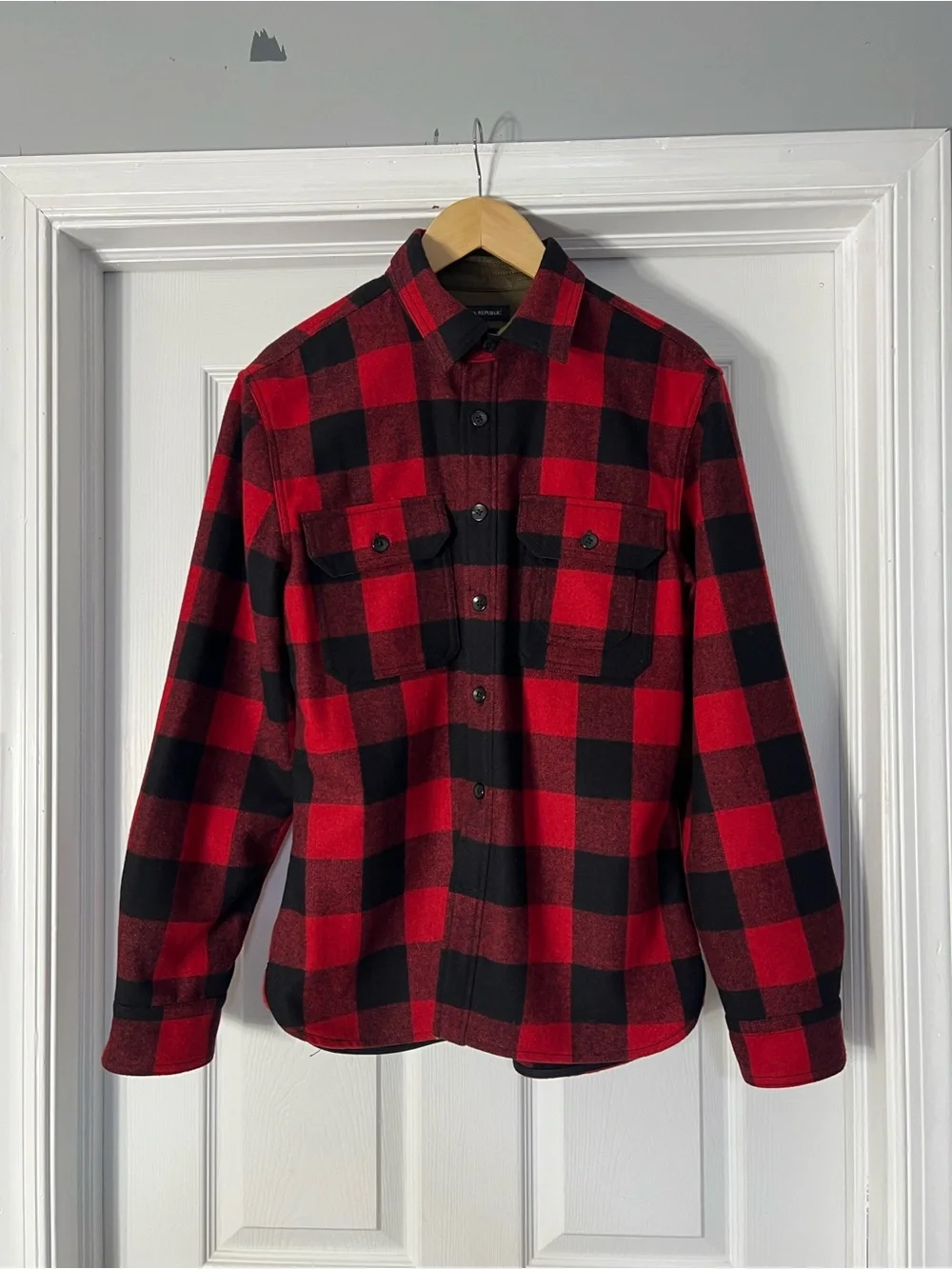 Banana Republic Red and Black Plaid Wool Shirt Jacket